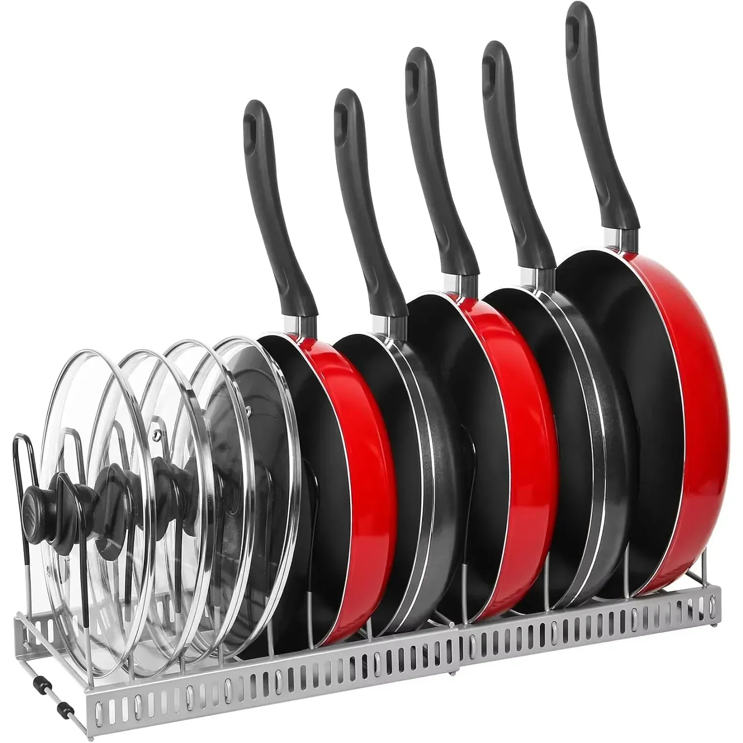 Organisateur extensible pour casseroles et poêles, à installer dans les armoires, avec 6 étagères réglables pour ranger casseroles et couvercles 1