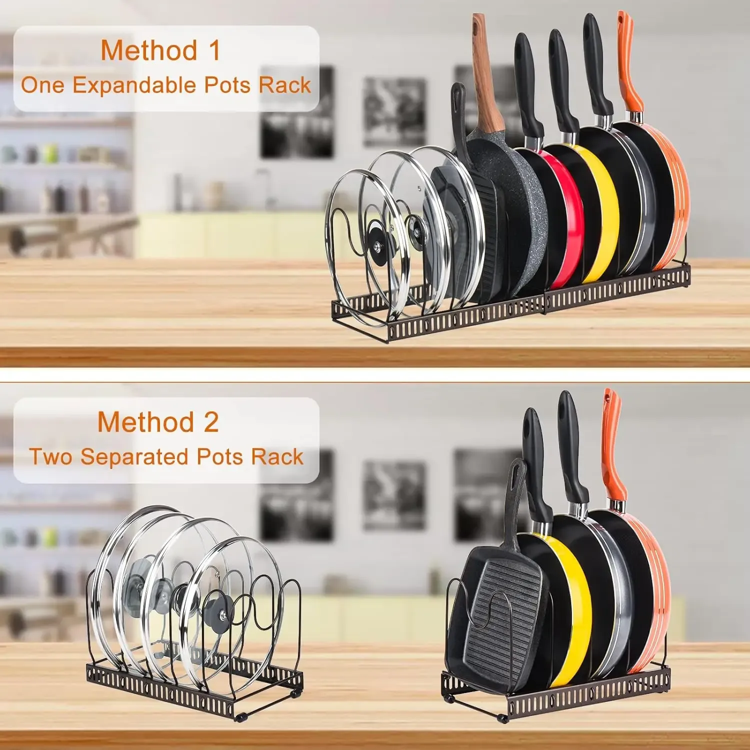 Organisateur extensible pour casseroles et poêles, à installer dans les armoires, avec 6 étagères réglables pour ranger casseroles et couvercles 6