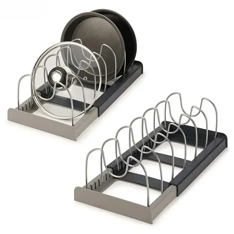 Organisateur extensible pour casseroles et poêles, à installer dans les armoires, avec 6 étagères réglables pour ranger casseroles et couvercles 7