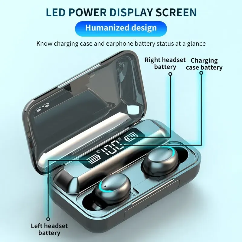 Écouteurs sans fil TWS Bluetooth 5.0 avec étui de charge, son stéréo HiFi, étanches, idéaux pour le sport, avec micro intégré et compatibles iPhone et Xiaomi 5