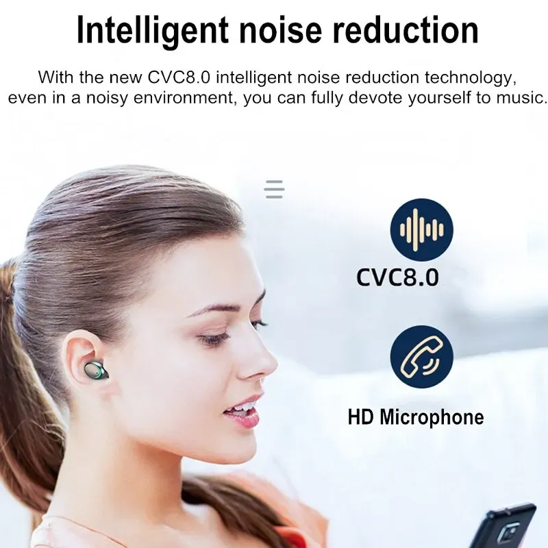 Écouteurs sans fil TWS Bluetooth 5.0 avec étui de charge, son stéréo HiFi, étanches, idéaux pour le sport, avec micro intégré et compatibles iPhone et Xiaomi 6