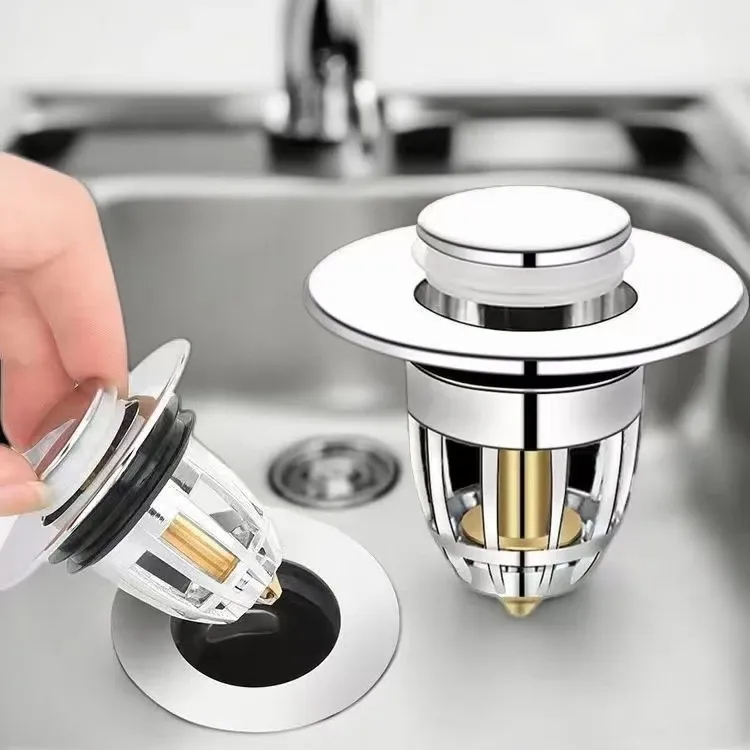 Bouchon de lavabo chromé, détail de finition