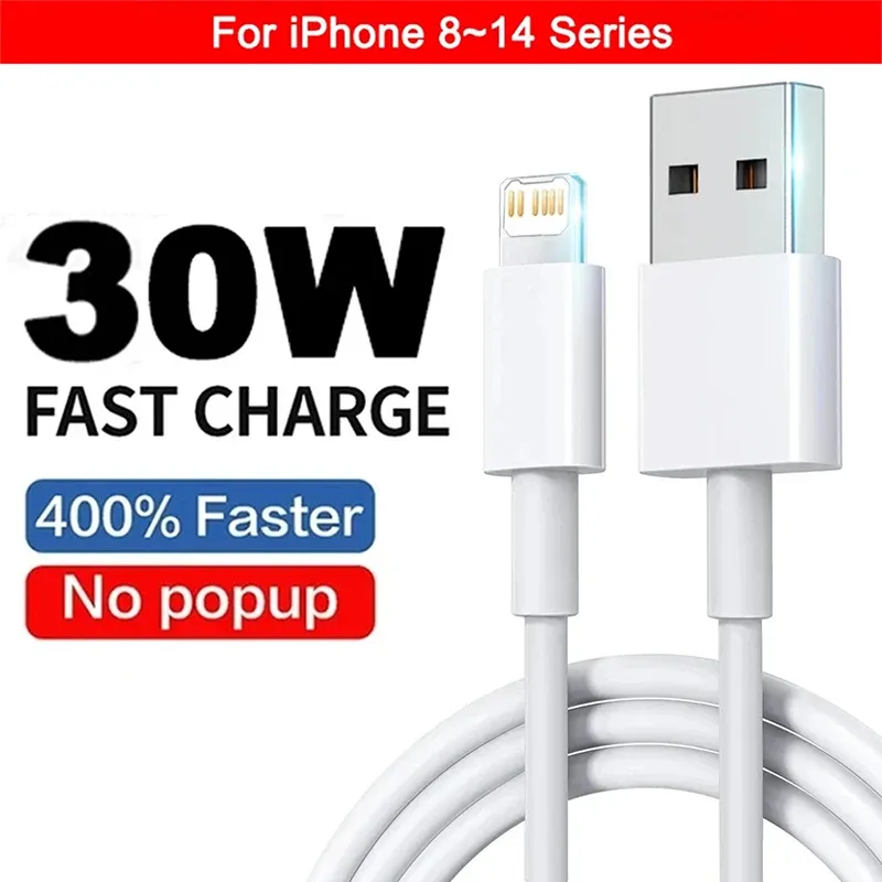 Câble USB-C vers Lightning PD 30W pour iPhone 15, 14, 13, 12, 11, Pro, Pro Max, 7, 8, Plus, XS, X, XR, charge rapide 7