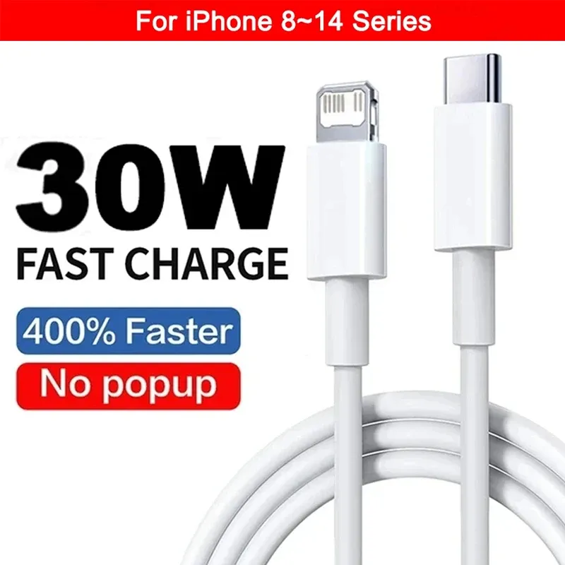 Câble USB-C vers Lightning PD 30W pour iPhone 15, 14, 13, 12, 11, Pro, Pro Max, 7, 8, Plus, XS, X, XR, charge rapide 8