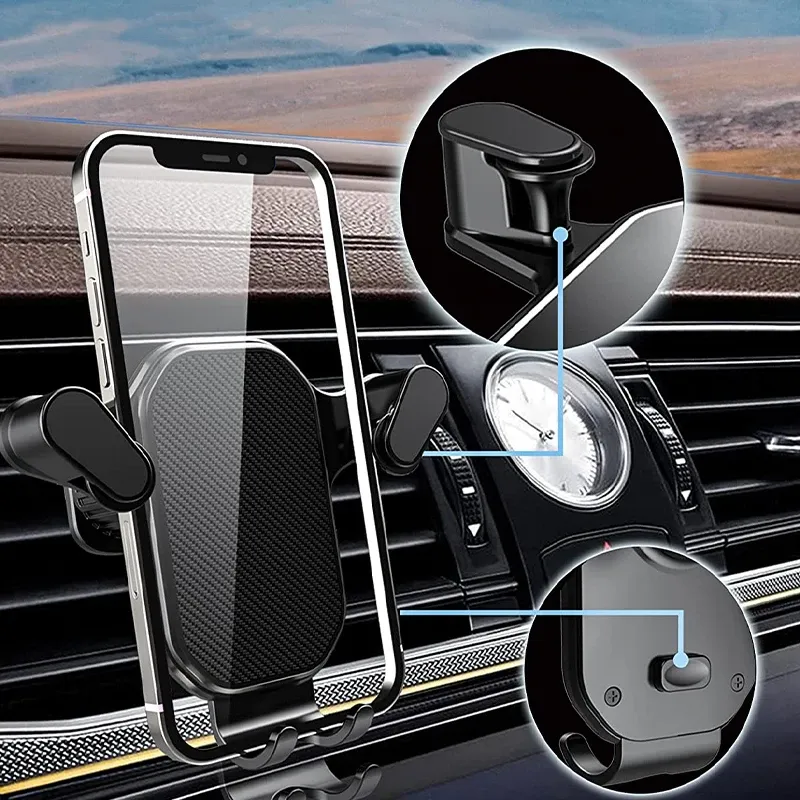 Support de téléphone pour voiture par gravité à fixation sur grille d'aération, rotation à 360 degrés, installation d'une seule main, SEAMETAL 2