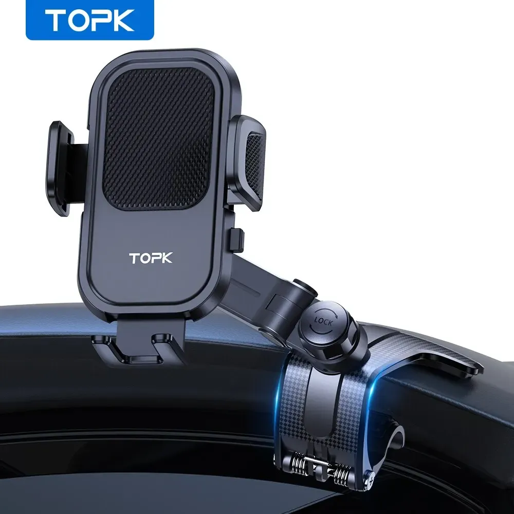 Support de téléphone pour voiture TOPK, pour tableau de bord, multi-angles et stable, support réglable avec clip en silicone antidérapant pour smartphone - Image 1