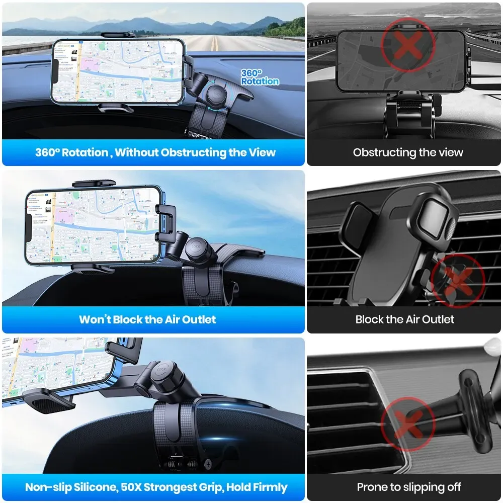 Support de téléphone pour voiture TOPK, pour tableau de bord, multi-angles et stable, support réglable avec clip en silicone antidérapant pour smartphone 2
