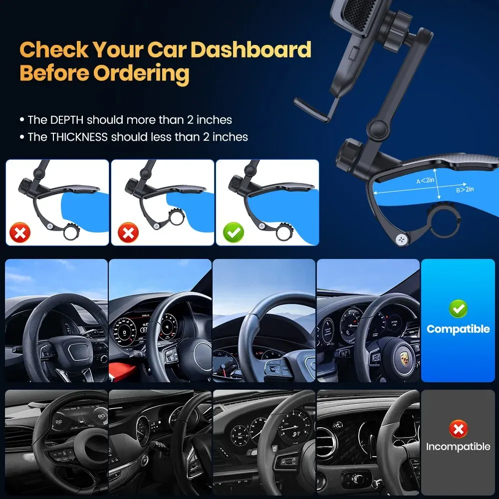 Support de téléphone pour voiture TOPK, pour tableau de bord, multi-angles et stable, support réglable avec clip en silicone antidérapant pour smartphone 4