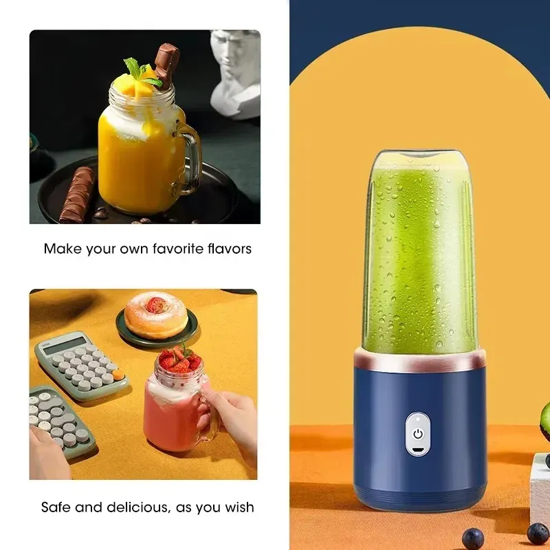 Mélangeur de jus portable, mini blender électrique personnel d'été, rechargeable par USB, 6 lames, presse-agrumes, machine de cuisine 6