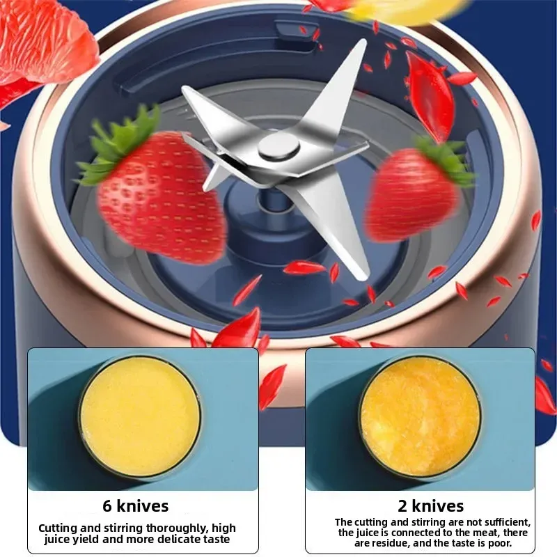 Mélangeur de jus portable, mini blender électrique personnel d'été, rechargeable par USB, 6 lames, presse-agrumes, machine de cuisine 4