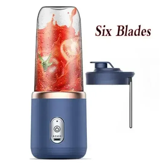 Mélangeur de jus portable, mini blender électrique personnel d'été, rechargeable par USB, 6 lames, presse-agrumes, machine de cuisine 7