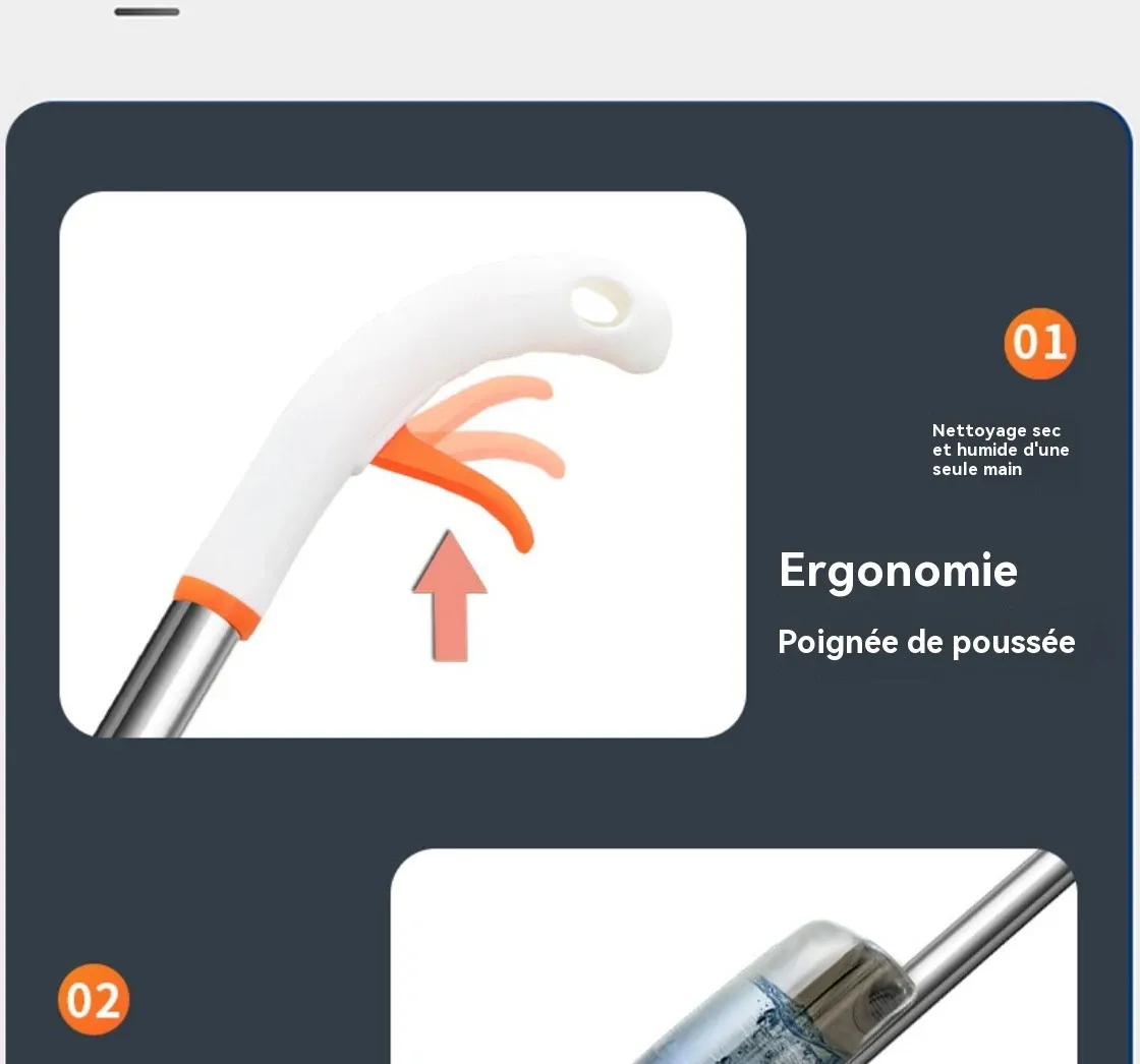 Balai serpillière à spray, détail des finitions