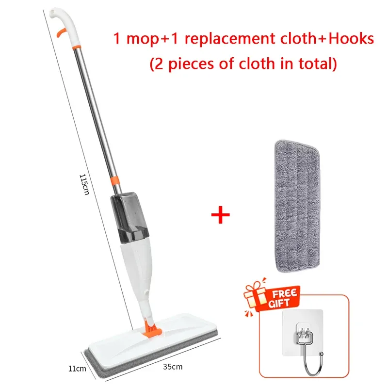 Balai serpillière à spray avec tête microfibre, grand balai rotatif à pulvérisation, tampons microfibre de remplacement pour sol et surfaces sèches, ménage 7