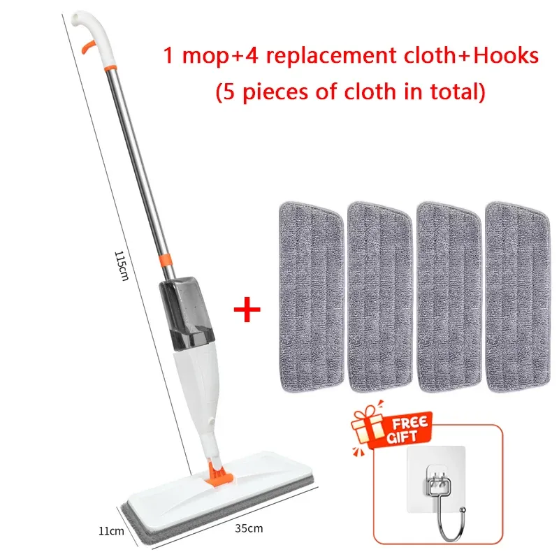 Balai serpillière à spray avec tête microfibre, grand balai rotatif à pulvérisation, tampons microfibre de remplacement pour sol et surfaces sèches, ménage 8