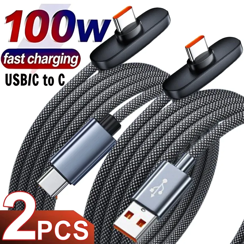 Câble USB-C vers USB-C 100 W coudé à 90°, charge rapide et transfert de données, compatible iPad, MacBook Pro, Xiaomi, Samsung et Huawei