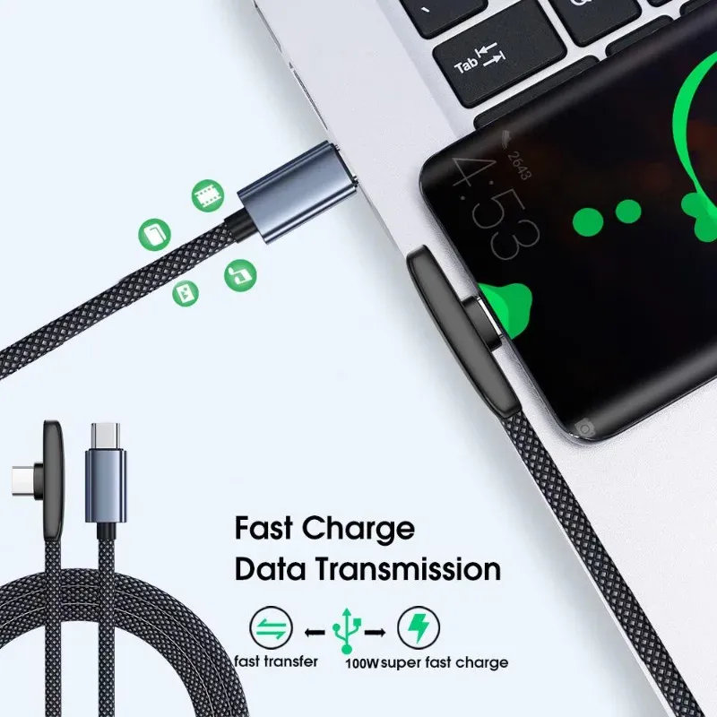 Câble USB-C vers USB-C 100 W coudé à 90°, charge rapide et transfert de données, compatible iPad, MacBook Pro, Xiaomi, Samsung et Huawei 4