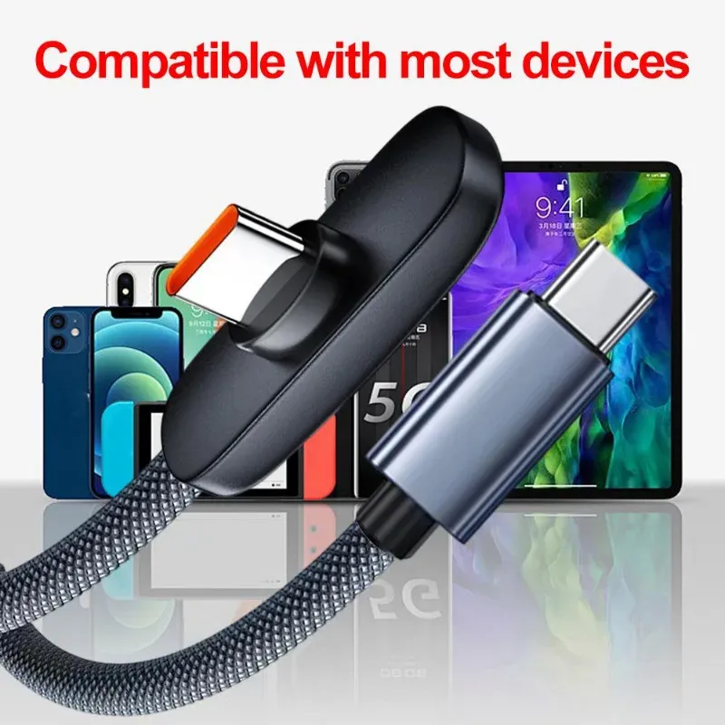 Câble USB-C vers USB-C 100 W coudé à 90°, charge rapide et transfert de données, compatible iPad, MacBook Pro, Xiaomi, Samsung et Huawei 5