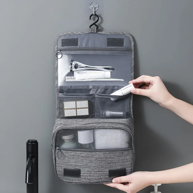 Sac de rangement portable en tissu Oxford pour hommes et femmes, trousse de toilette étanche pour voyage