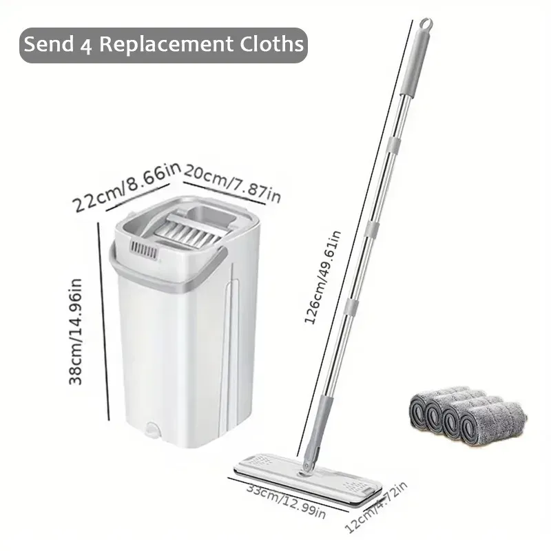 Serpillère plate mains libres avec seau, nettoyeur de sols humides et secs à rotation à 360°, tampons en microfibre pour parquet, carrelage et cuisine 6