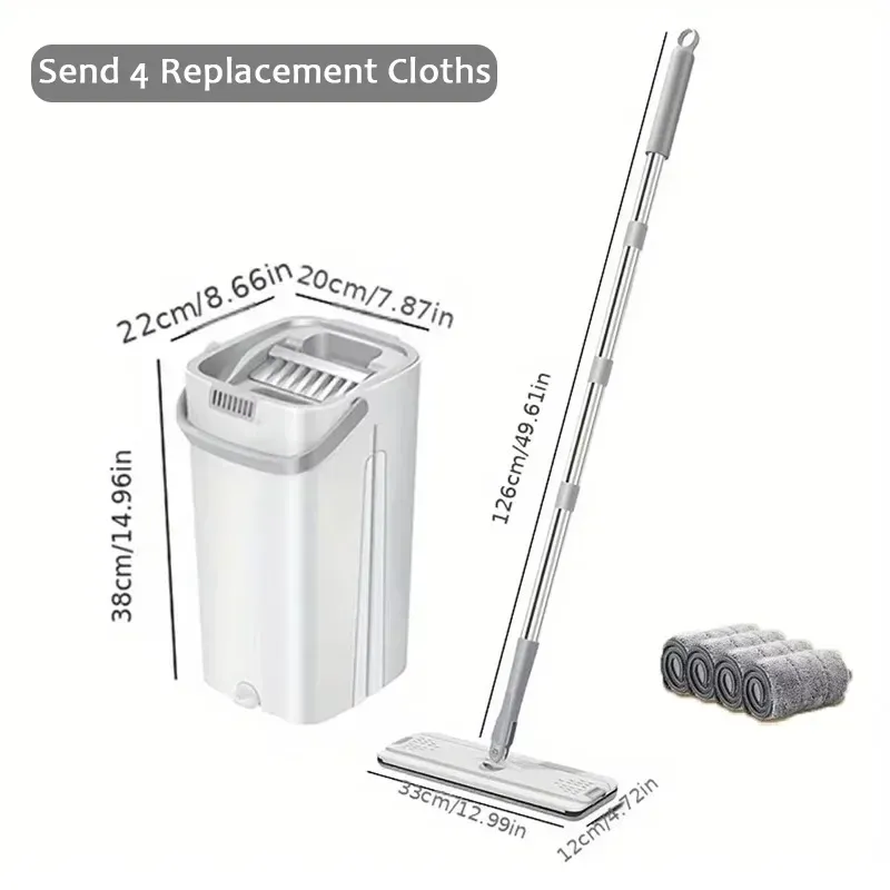 Serpillère plate mains libres avec seau, nettoyeur de sols humides et secs à rotation à 360°, tampons en microfibre pour parquet, carrelage et cuisine 7