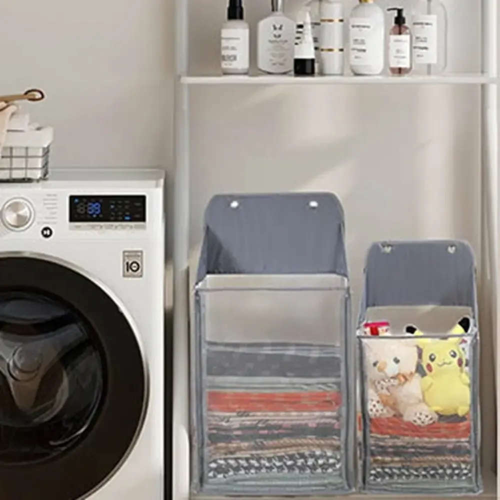 Panier à linge pliable en maille à suspendre sur porte, grande capacité, avec crochets 3