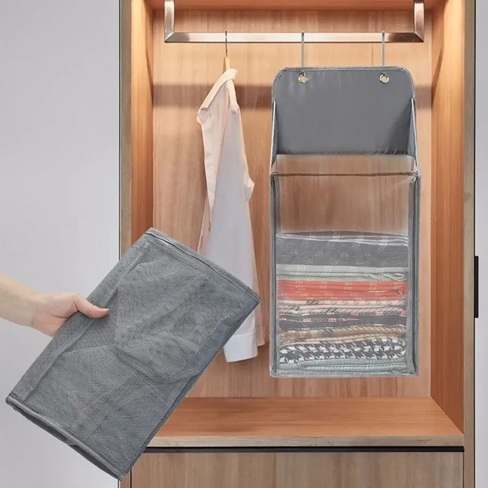 Panier à linge pliable en maille à suspendre sur porte, grande capacité, avec crochets 5