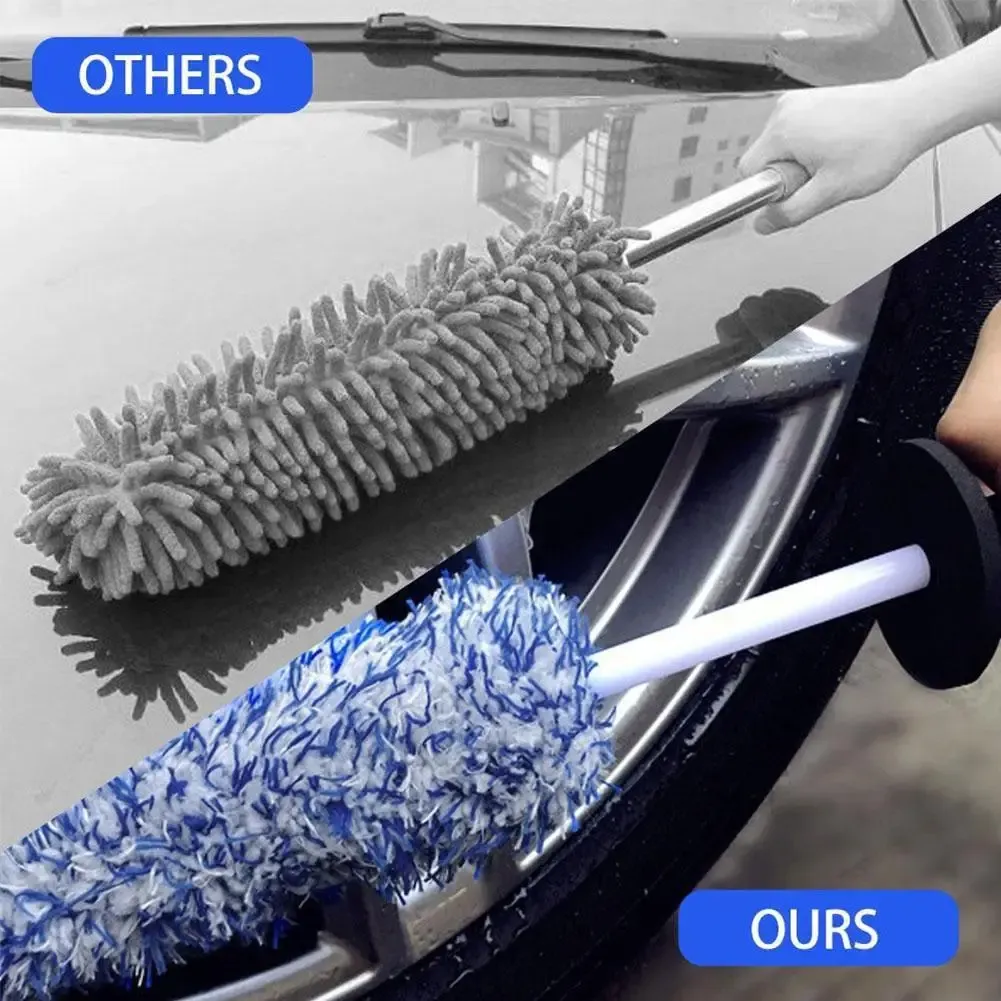 Brosse de lavage pour voiture à long manche, facile à nettoyer, idéale pour le dépoussiérage, les jantes et les tambours de roue, accessoire de protection automobile 6