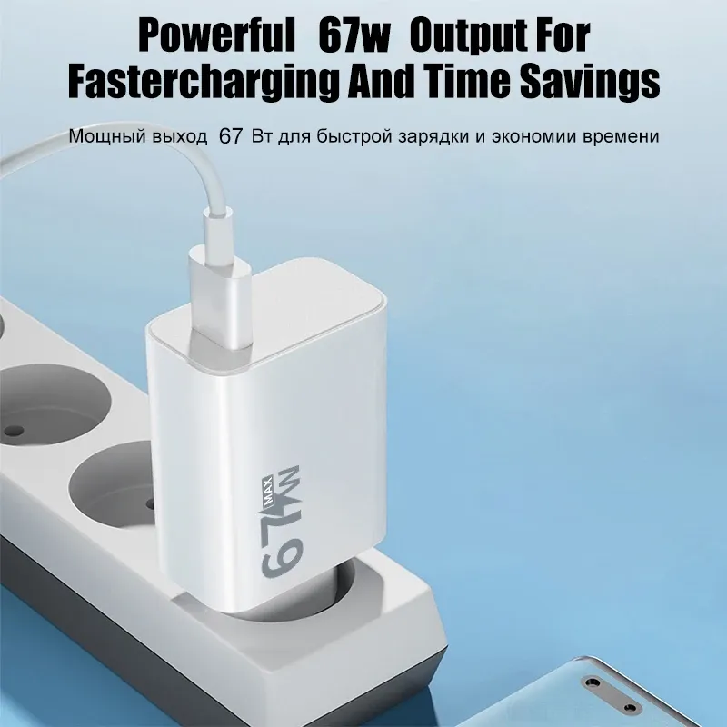 Chargeur d'origine 67 W, charge rapide, adaptateur UE/US, câble USB Type-C pour Xiaomi, Redmi, POCO, OnePlus, OPPO, vivo, Samsung 2