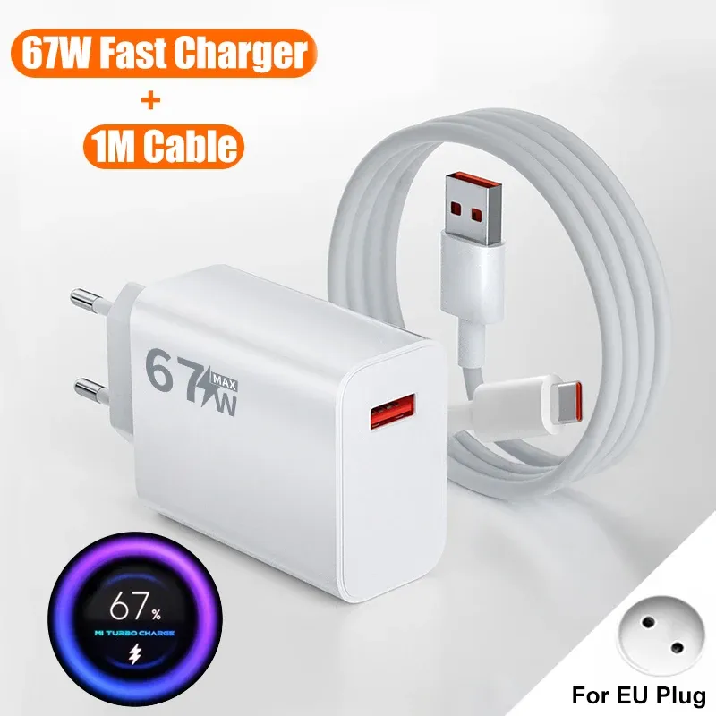 Chargeur d'origine 67 W, charge rapide, adaptateur UE/US, câble USB Type-C pour Xiaomi, Redmi, POCO, OnePlus, OPPO, vivo, Samsung 15