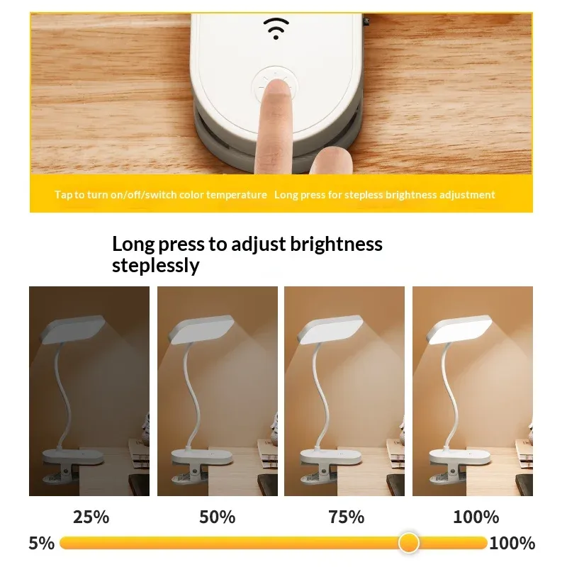 Lampe de bureau LED rechargeable, commande tactile