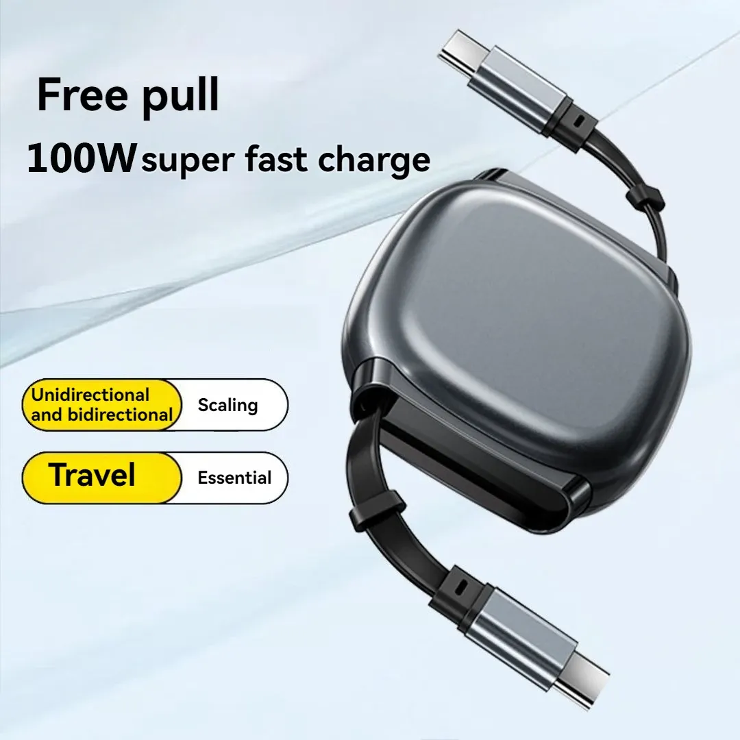 Câble USB-C rétractable 100 W, 6 A, 1 m