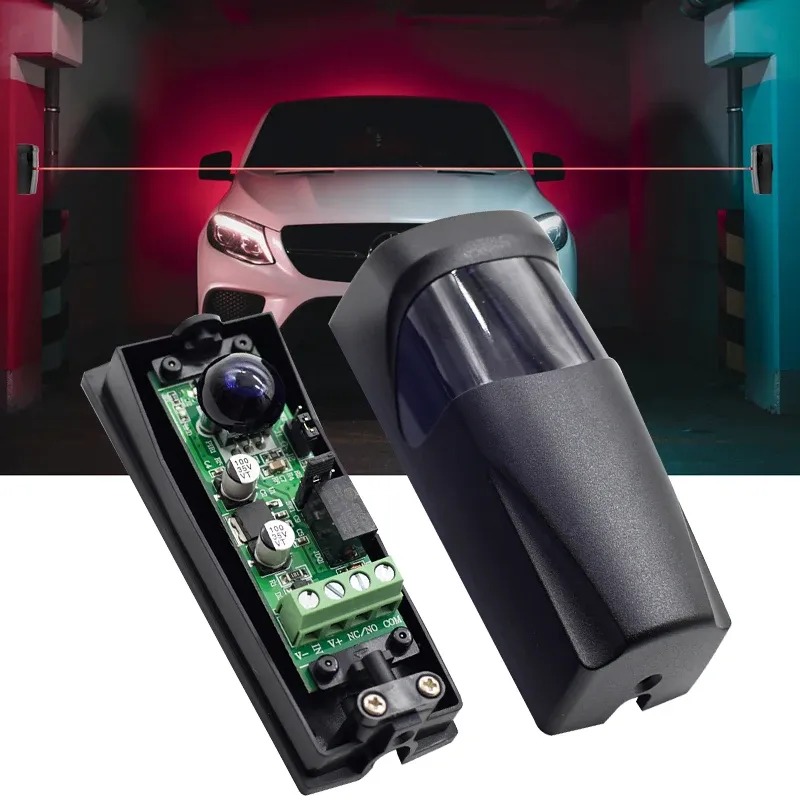 Porte coulissante de garage 12 m, barrière de sécurité à faisceau infrarouge avec cellule photoélectrique, alimentation par batterie et capteur de portail 2