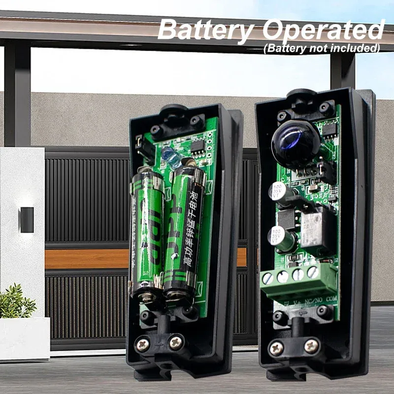Porte coulissante de garage 12 m, barrière de sécurité à faisceau infrarouge avec cellule photoélectrique, alimentation par batterie et capteur de portail - Image 1