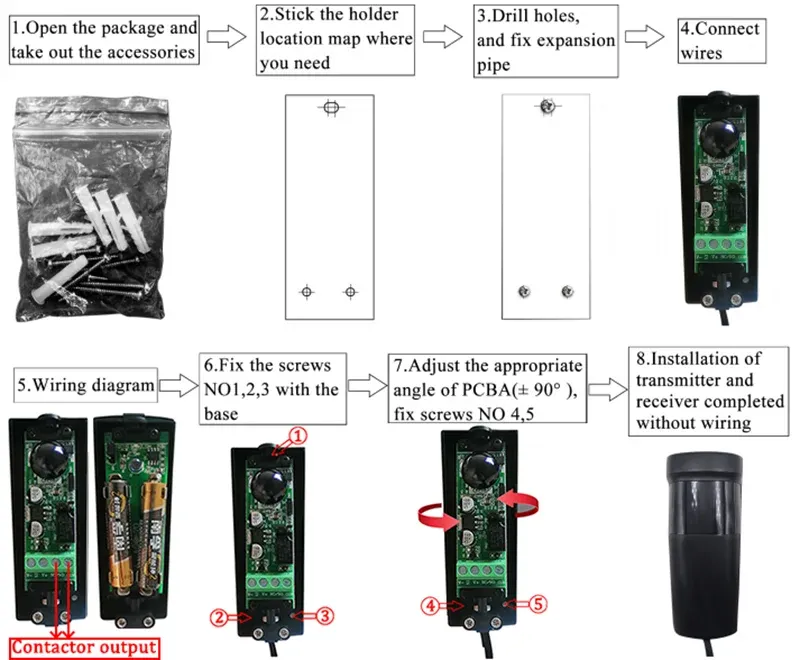 Porte coulissante de garage 12 m, barrière de sécurité à faisceau infrarouge avec cellule photoélectrique, alimentation par batterie et capteur de portail 5