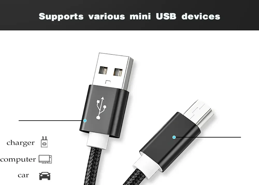 Câble Mini USB vers USB, détail du design