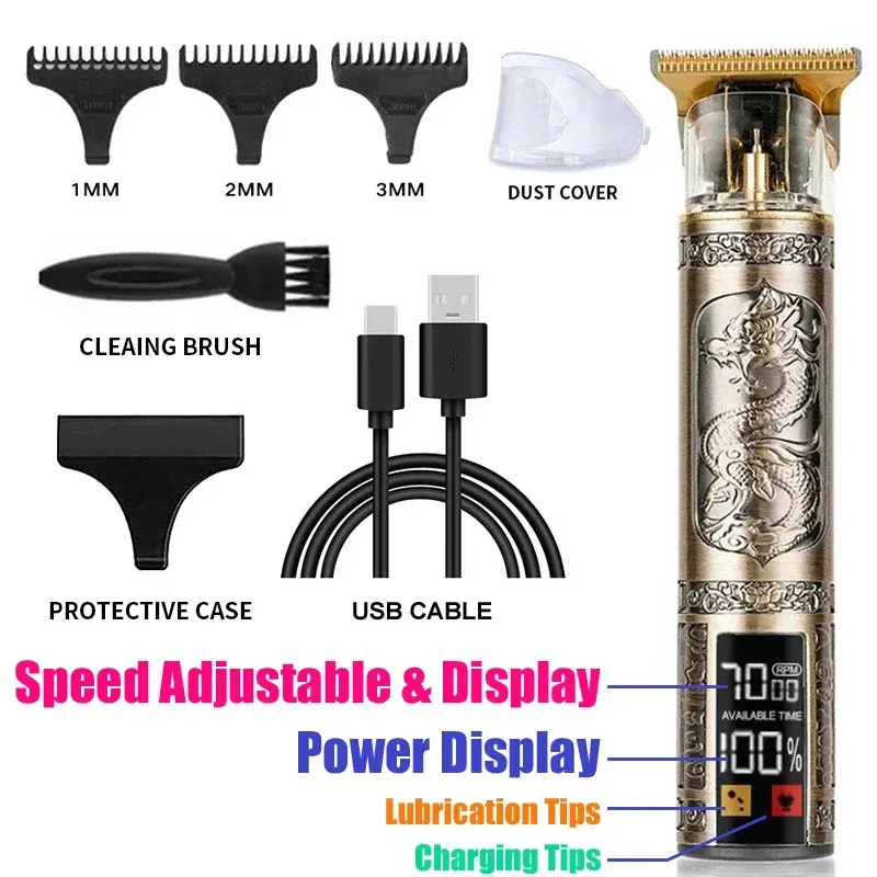 Tondeuse à cheveux vintage sans fil, rechargeable par USB à charge rapide 10