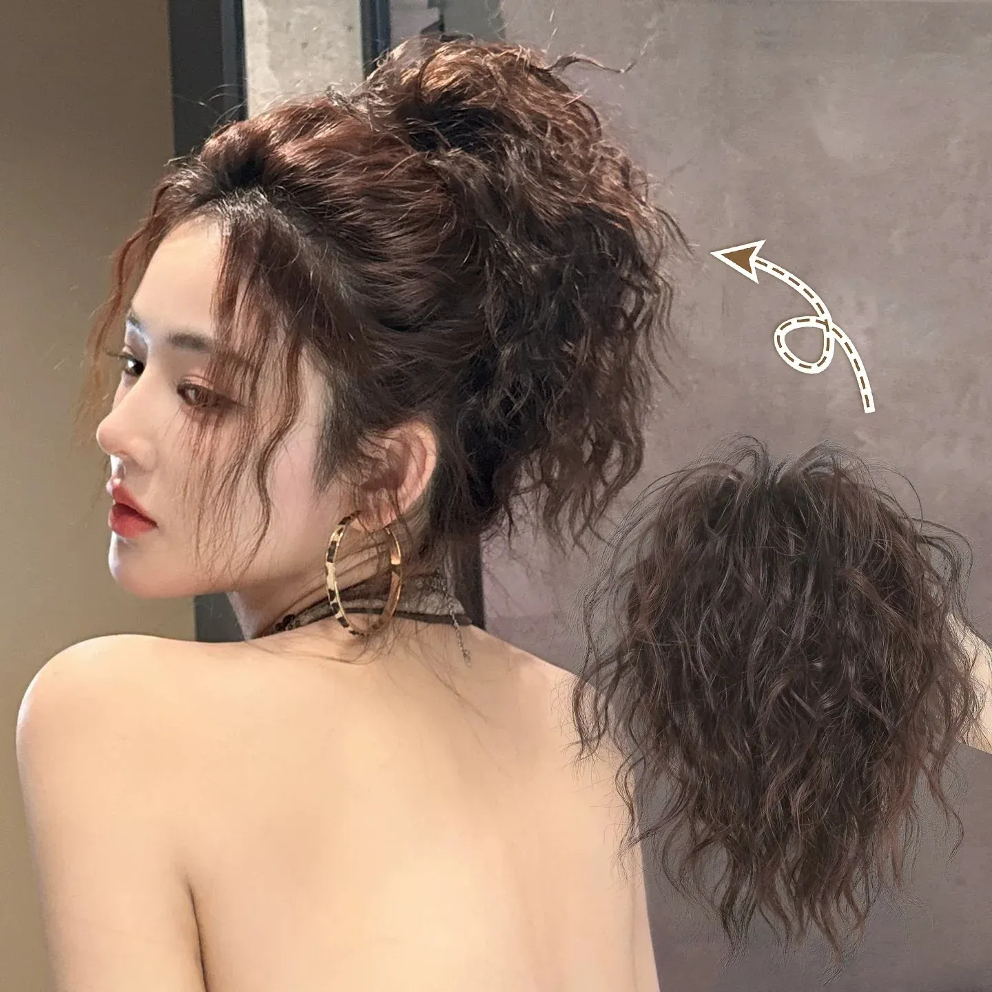 Chignon bouclé désordonné en fibre synthétique, extension volumineuse à élastique, aspect naturel et facile à porter 5