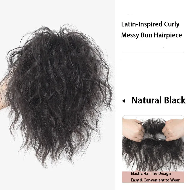 Chignon bouclé désordonné en fibre synthétique, extension volumineuse à élastique, aspect naturel et facile à porter 10