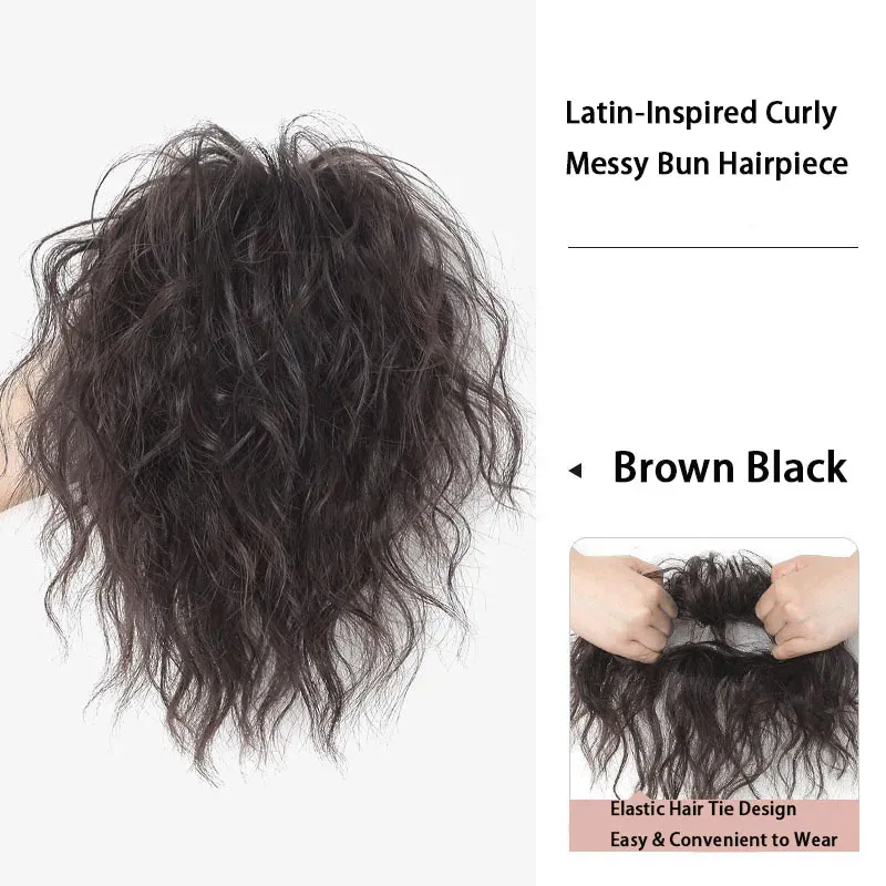 Chignon bouclé désordonné en fibre synthétique, extension volumineuse à élastique, aspect naturel et facile à porter 8