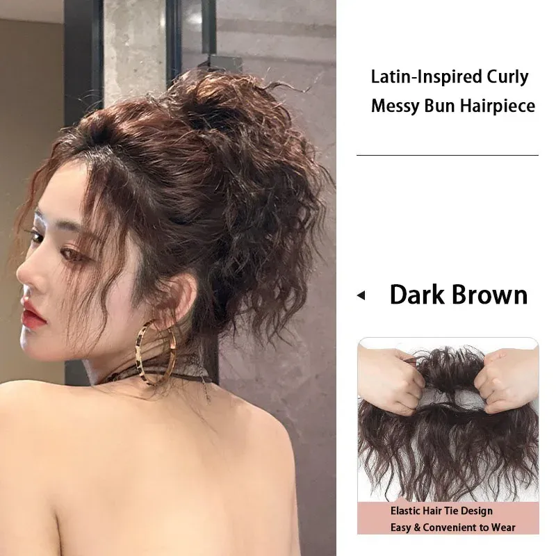 Chignon bouclé désordonné en fibre synthétique, extension volumineuse à élastique, aspect naturel et facile à porter 9