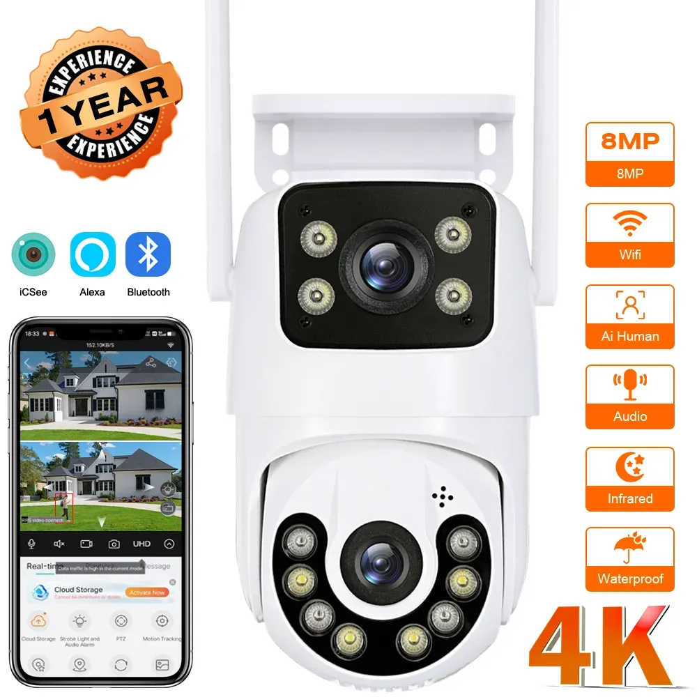 Caméra IP de sécurité sans fil extérieure 4K 8 MP HD à double objectif, PTZ Wi-Fi avec suivi automatique, caméra de surveillance de rue iCsee - Image 1