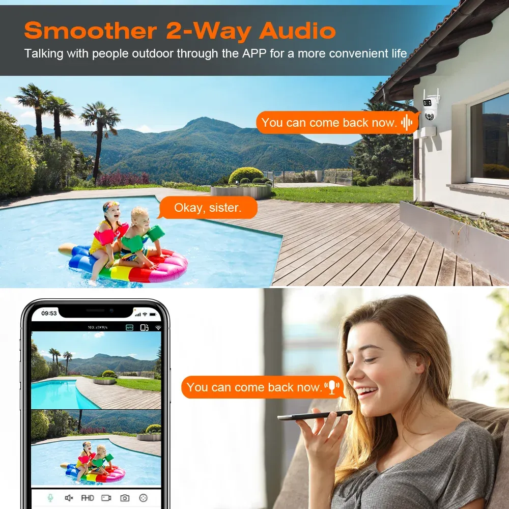Caméra IP de sécurité sans fil extérieure 4K 8 MP HD à double objectif, PTZ Wi-Fi avec suivi automatique, caméra de surveillance de rue iCsee 3