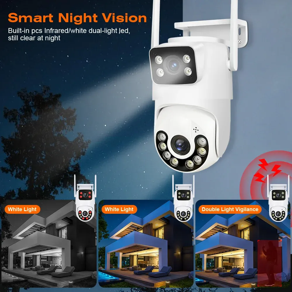 Caméra IP de sécurité sans fil extérieure 4K 8 MP HD à double objectif, PTZ Wi-Fi avec suivi automatique, caméra de surveillance de rue iCsee 5