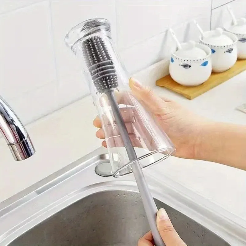 Brosse de nettoyage en silicone à long manche pour bouteilles de lait et verres 4