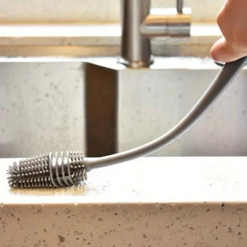 Brosse de nettoyage en silicone à long manche pour bouteilles de lait et verres 5