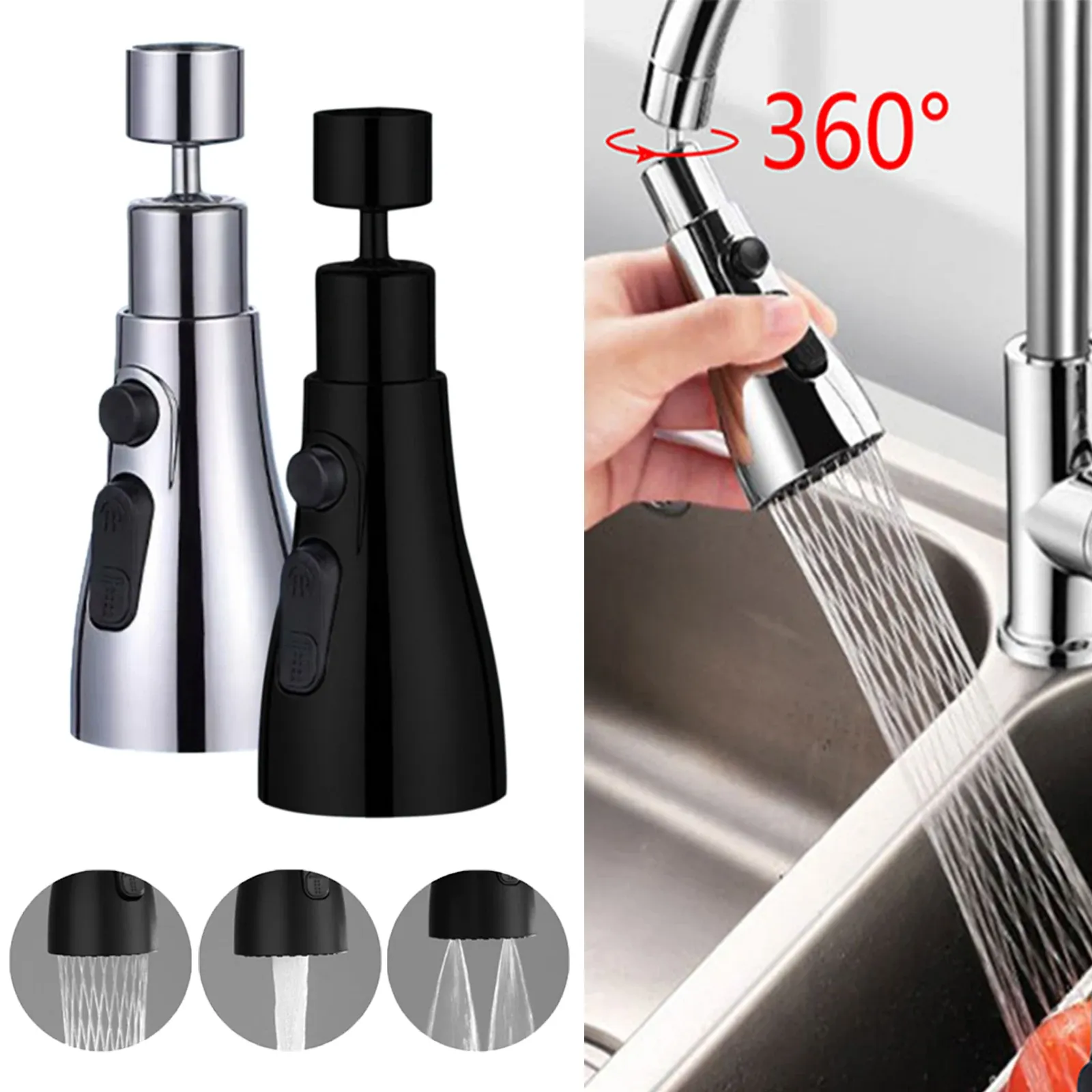 Rallonge de robinet de cuisine universelle 3 en 1 à rotation à 360° – Embout extractible multi-jets