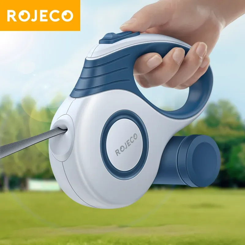 Laisse rétractable automatique ROJECO pour chien, 3 m / 5 m, pour promenade, voyage et randonnée