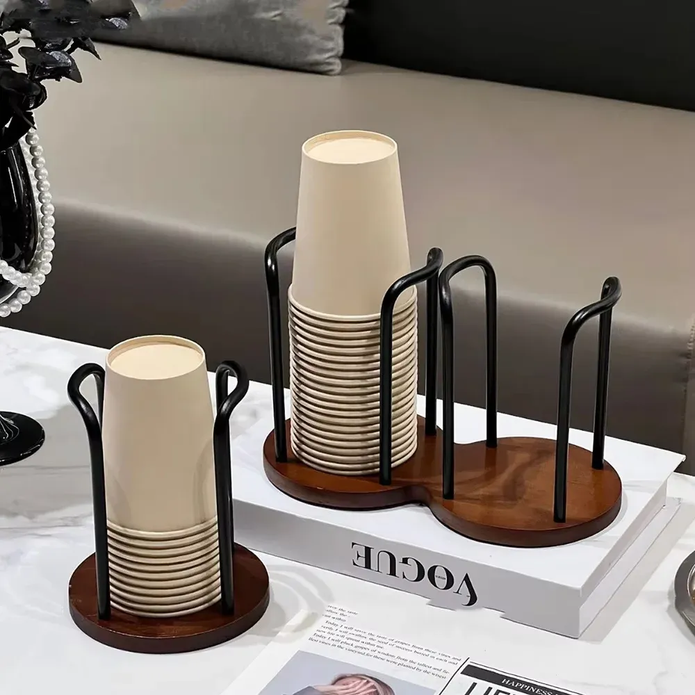 Porte-gobelets jetables en bois, distributeur d'eau et de thé, présentoir à tasses avec tige allongée, accessoire d'organisation 1