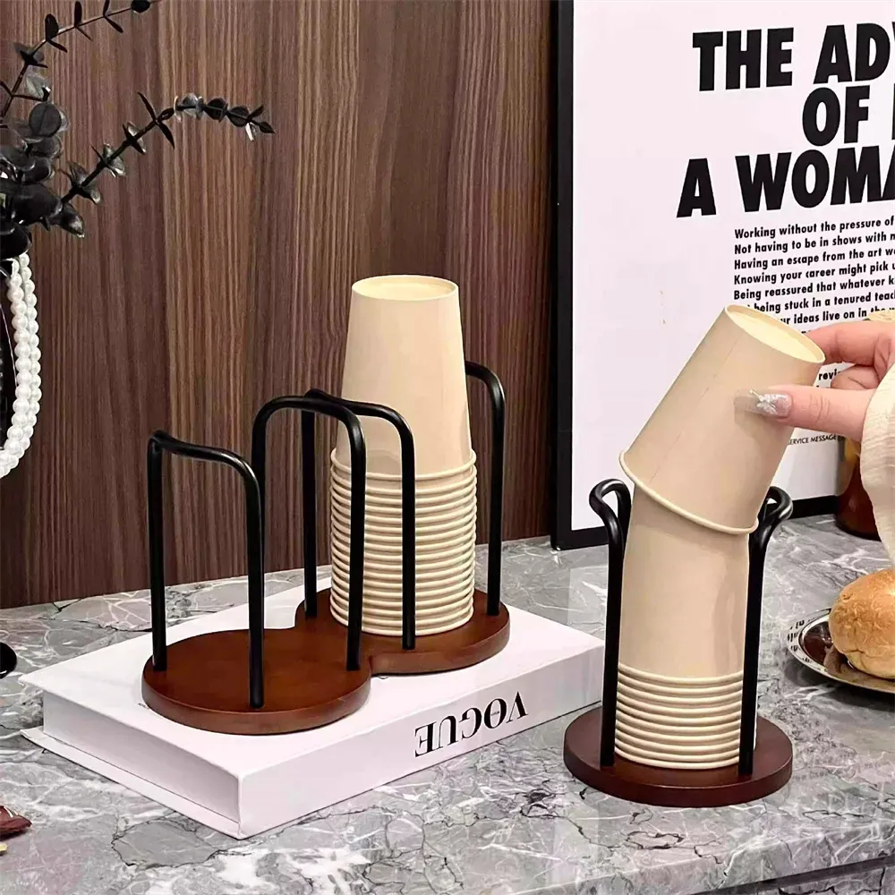 Porte-gobelets jetables en bois, distributeur d'eau et de thé, présentoir à tasses avec tige allongée, accessoire d'organisation 2