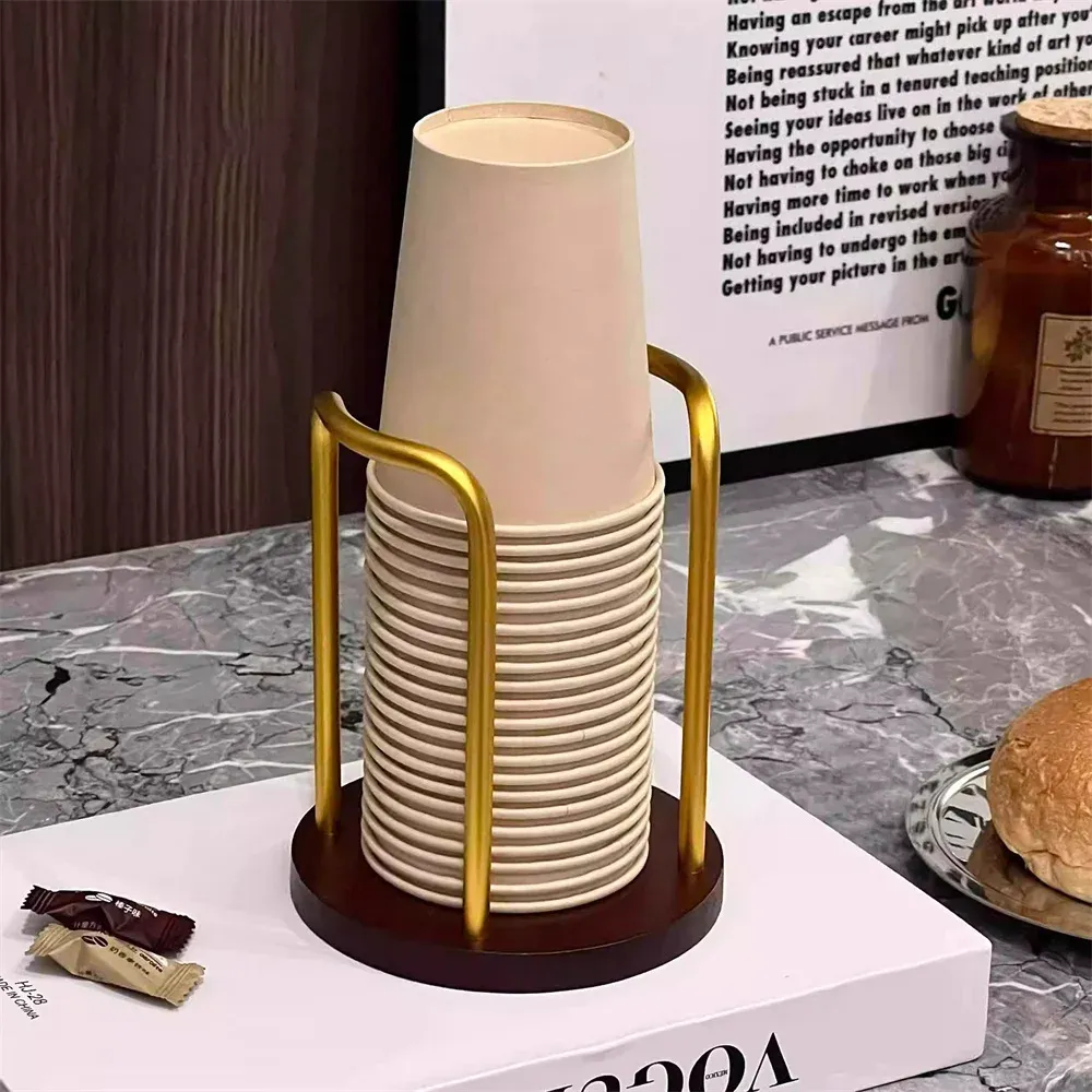 Porte-gobelets jetables en bois, distributeur d'eau et de thé, présentoir à tasses avec tige allongée, accessoire d'organisation 10